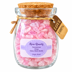 Rose Quartz Gemstones Mini Chips Glass Wish Bottle 75mm